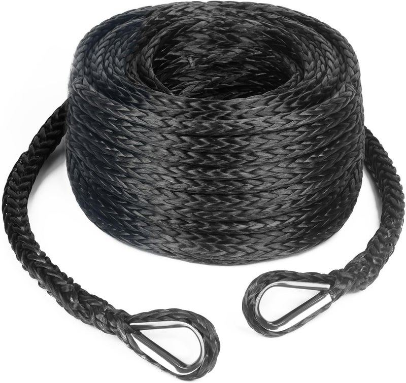 AlltoAuto 3/8 Inch x 92 Feet Synthetic Winch Rope Extension 26,500 Lbs for Off Road Vehicle ATV UTV SUV Black - Image 1